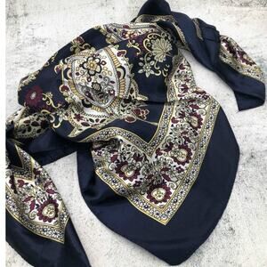 Navy Yellow Floral Paisley Western Southwestern Wild Rag Scarf Accent